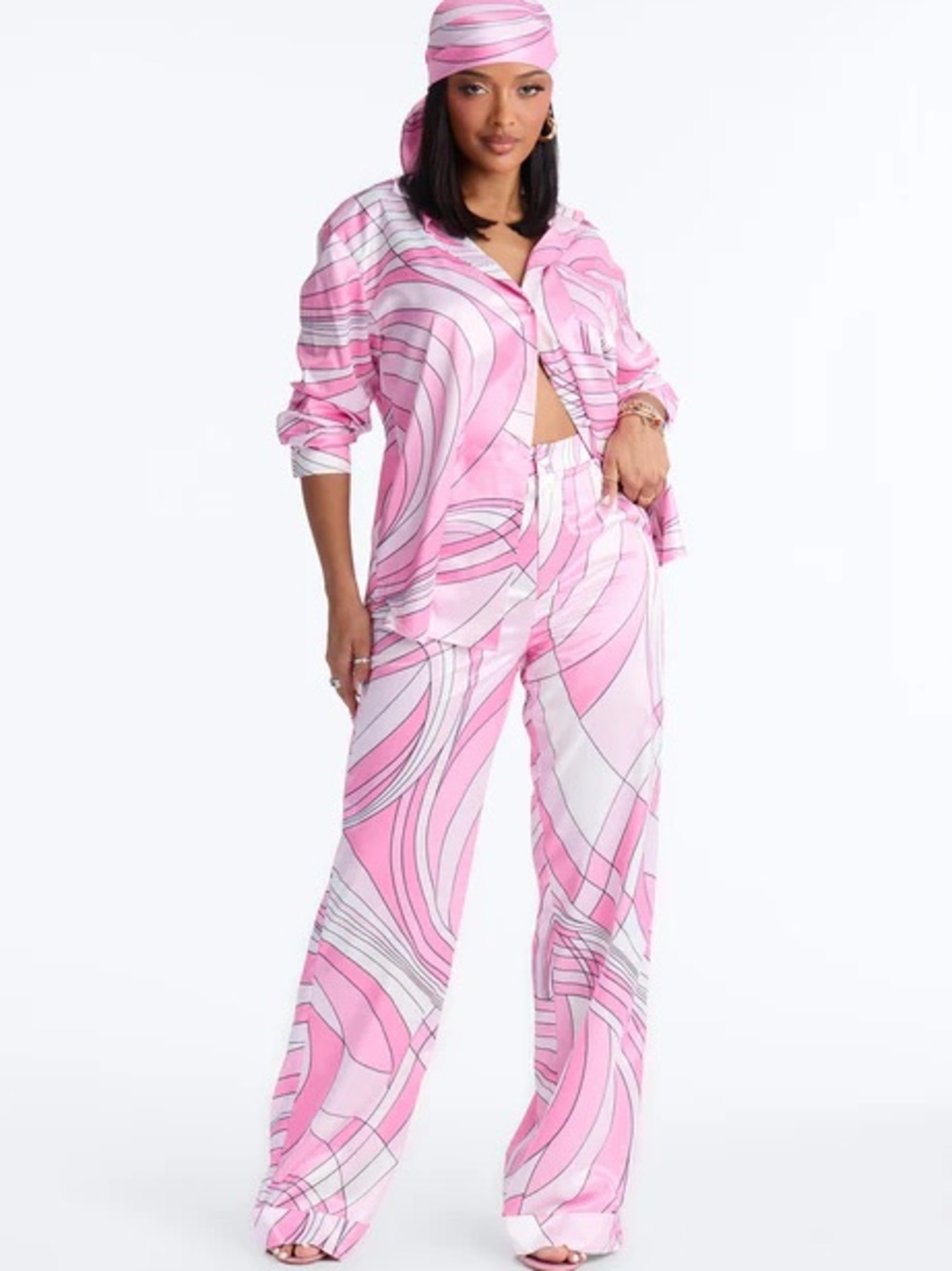 Fashion Nova Sweet Illusions Satin 3 Piece Pant Set